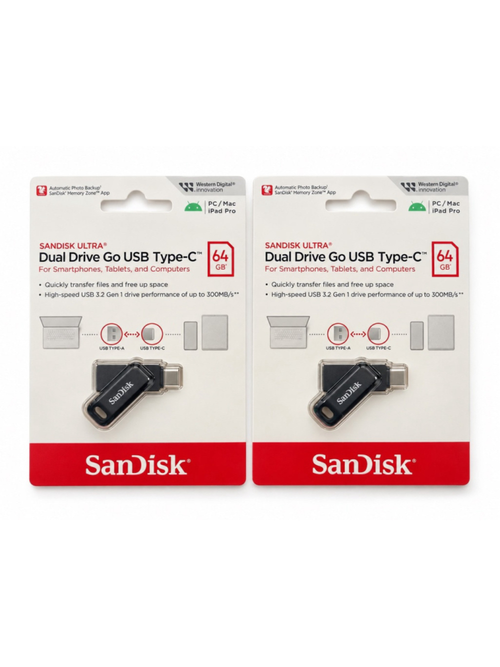 SanDisk Ultra Dual Drive Go 64GB USB-C USB-A 2-Pack NEW 128GB Total